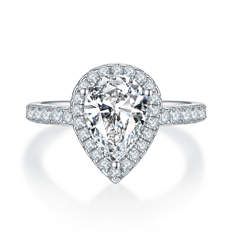 Affordable Luxury梨形S925银镀白金MoissaniteWomen's Ring2.0ctD级